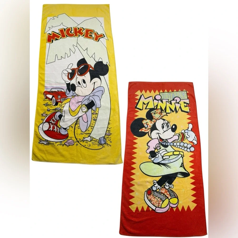 VTG 90s Disney Beach Towels Mickey & Minnie Mouse Bundle Retro Franco Cotton